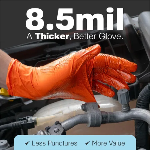 Vista 2 de Raxwell Orange Nitrile Gloves 8.5 Mil - Powder-Free Puncture-Resistant Protection - Diamond-Texture Work Gloves with Grip