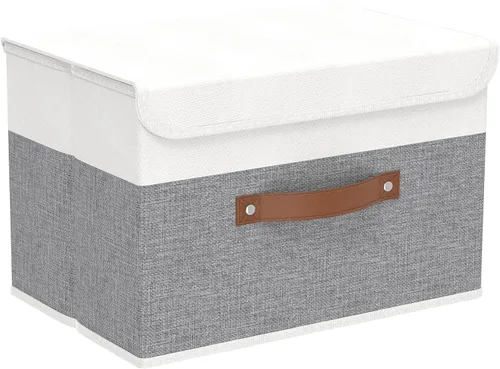 Vista 12 de Yawinhe Cajas de almacenamiento plegables con tapas, contenedores de almacenamiento plegables de tela, canastas con tapa para el hogar, dormitorio