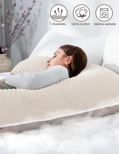 Vista 8 de AngQi Almohada de embarazo corporal, almohada de embarazo en forma de L para personas que duermen de lado, almohada corporal de maternidad