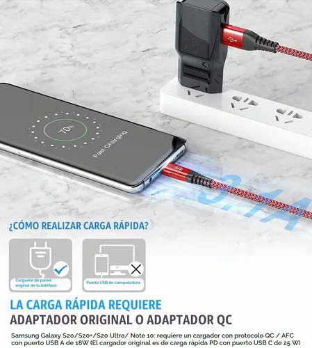 Vista 3 de sweguard Cable USB tipo C de 3.1 A de carga rápida [2 unidades, 3.3 pies + 3.3 pies], cargador USB-A a USB-C, cable trenzado de nailon para Samsung