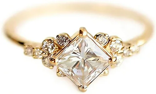 Vista 8 de Koguxuix Anillo vintage de oro anillo de compromiso con circonita cúbica y diamantes de cristal, anillo de boda de oro de 14 quilates milgrain (6)