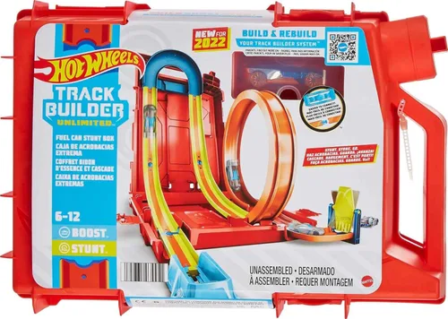 Vista 8 de Conjunto de Juego Hot Wheels Track Builder de Juego Ilimitado Caja de Trucos de Combustible, 14 Piezas de Componentes y Juego de Coche a Escala 1:64