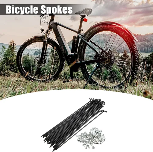 Vista 2 de X AUTOHAUX 40 piezas 14G J Bend 0.079 in bicicleta radios con pezones acero negro