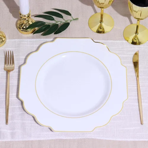 Vista 22 de Efavormart - Paquete de 10 platos de postre de plástico duro transparente de 8 pulgadas, vajilla desechable, platos de ensalada barrocos resistentes