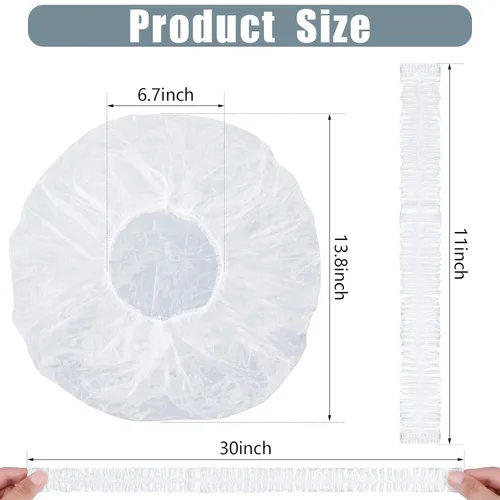 Vista 2 de SATINIOR 50 gorros de ducha desechables de plástico transparente, de gran longitud, elásticos, impermeables, para mujeres, portátiles, viajes