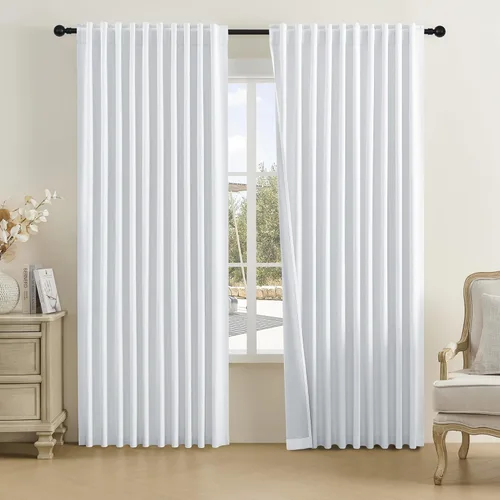 Vista 14 de DUALIFE - Cortinas de lino opacas beige de 54 pulgadas de largo, con pestaña trasera y bolsillo para cortinero, cortinas estrechas para dormitorio