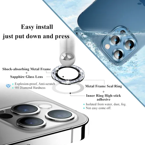 Vista 8 de Protector de lente de cámara brillante compatible con iPhone 13 Pro (6.1 pulgadas)/13 Pro Max (6.7 pulgadas), vidrio templado ultra