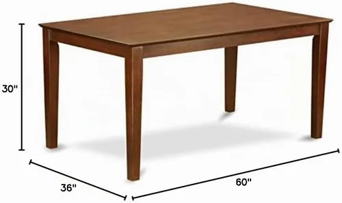 Vista 3 de East West Furniture CAT-MAH-S Mesa de comedor de cocina Capri, una mesa rectangular de madera con patas resistentes, 36 x 60 pulgadas, caoba