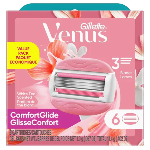 Vista 8 de Gillette Venus ComfortGlide - Rastrillo de afeitar para mujer, té blanco (6 repuestos)