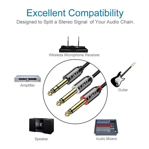 Vista 4 de J&D Cable de inserción estéreo TRS de 0.250 in y 1/4 de pulgada, carcasa de cobre chapada en oro, cable de conexión mono macho a macho, cable