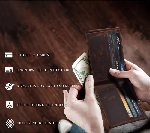 Vista 4 de Carteras RFID delgadas para hombres - Cartera de bolsillo frontal de piel genuina