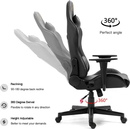 Vista 18 de Modern-Depo Black Virgo Zodiac - Silla de juegos con diseño ergonómico, giratorio y reclinable ajustable, capacidad de carga de 330 libras