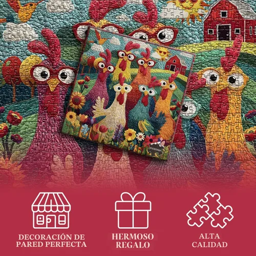 Vista 6 de Funny Chicken Puzzle for Adults 1000 Pieces,PICKFORU Abstract Chicken Jigsaw Puzzle, Cute Animal Rooster Puzzle Impossible Challenge