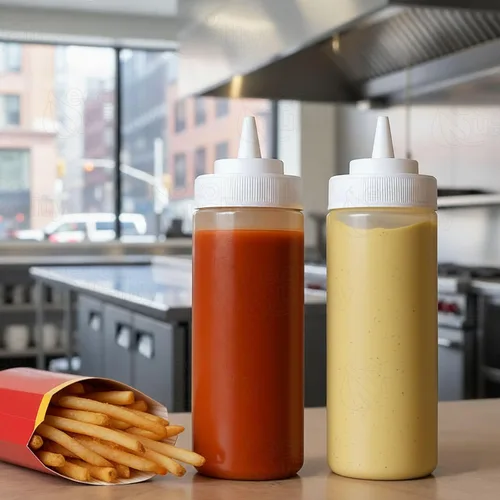 Vista 5 de Botellas de plástico para condimentos de 24 onzas [24 unidades] Botella de chorro para salsas, aderezos, artes y manualidades, salsa de tomate