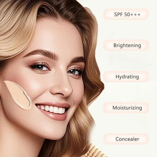 Vista 2 de O'CHEAL BB Cream con SPF 50+ Hidratante teñido de cobertura completa con base de polvo corrector construible, sin aceite, acabado hidratante