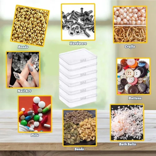 Vista 7 de Goiio 6 piezas mini contenedores de almacenamiento de plástico con tapa, caja rectangular transparente de 5 x 4 x 1.3 pulgadas para recolectar