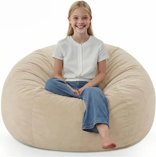 Vista 67 de Puf de 5 pies, puf grande con relleno de espuma viscoelástica, sofá puff esponjoso con funda de terciopelo holandés, puf redondo para sala de estar