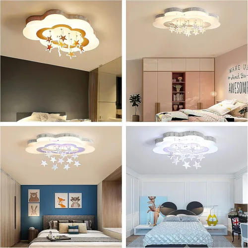 Vista 4 de Acrílico cielo estrellado blanco LED incrustado lámpara de techo lámpara de techo lámpara moderna de dibujos animados nubes y estrellas caída diseño