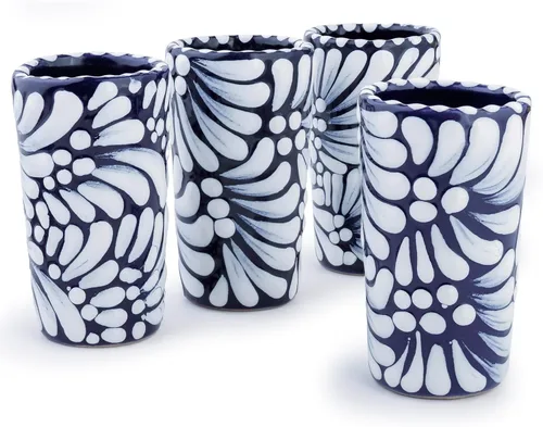 Vista 25 de Juego de 4 vasos de chupito Talavera auténticos mexicanos para tequila - Pintados a mano - 2 Oz (Talavera colorida)