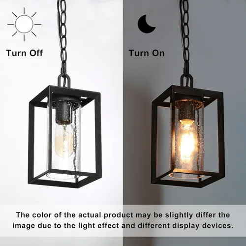 Vista 9 de classy leaves Lámpara colgante para exteriores, luces colgantes negras para porche exterior, lámpara colgante rectangular antioxidante, luces