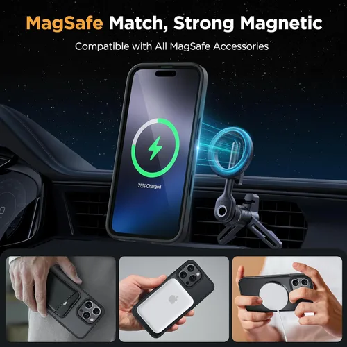 Vista 237 de Miracase - Funda magnética para iPhone 13 de 6.1 pulgadas (compatible con MagSafe) (con 2 protectores de pantalla), protección de grado militar