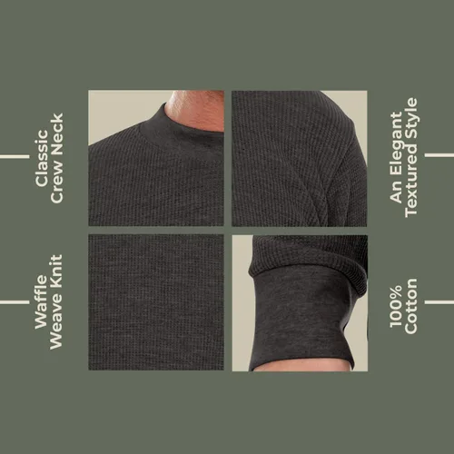 Vista 4 de JMR - Camisa térmica de punto gofre pesado para hombre, 100% algodón, manga larga, para usar como capa base o independiente, cálida y transpirable