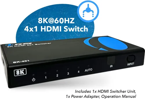 Vista 6 de OREI 8K 4x1 HDMI 2.1 Switch 4K @ 120hz Switcher 4 en 1 Salida, compatible con HDR, HDR10, Dolby Vision, HLG 48Gbps para Xbox Series X PS5 Roku Fire
