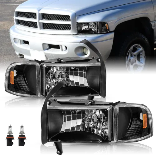 TUSDAR 4 piezas de conjunto de faros para 94-01 Dodge Ram 1500/94-02 Dodge Ram 2500 3500 camioneta, reemplazo con juego de luces de esquina, carcasa