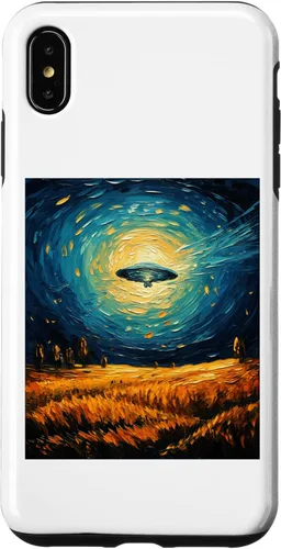 Vista 7 de iPhone 14 Funny paint Alien UFO Lover Starry Night Alien UFO Van Gogh Case