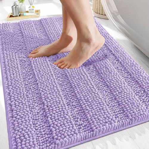 Vista 102 de OLANLY Tapetes de baño gruesos de chenilla a rayas de 30 x 20 pulgadas, extra suaves, absorbentes, con parte trasera de goma, se pueden lavar