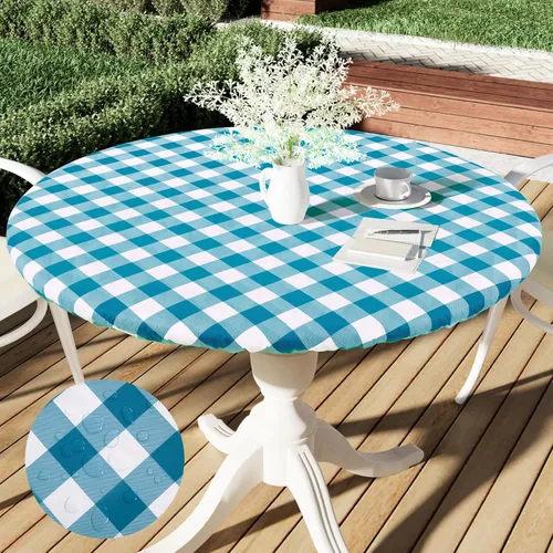 Vista 33 de Smiry - Mantel redondo de vinilo ajustable con bordes elásticos para mesas de picnic de 18"-24", mantel de vinilo impermeable con parte trasera