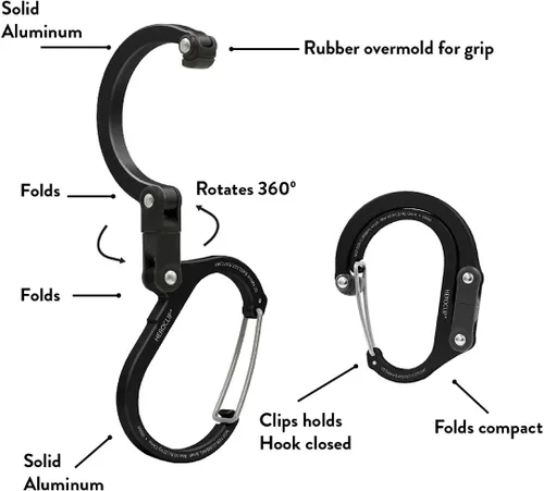 Vista 3 de GEAR AID HEROCLIP 360° Swivel Carabiner Gear Clip and Hook (Medium) for Camping, Backpack, Suitcases and Garage Organization