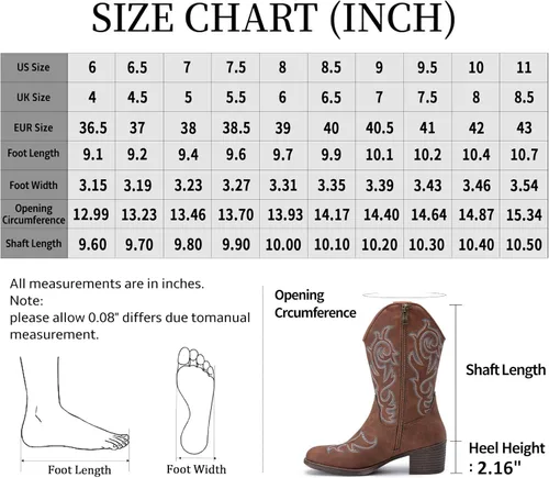 Vista 3 de Vepose Botas vaqueras para mujer 9800 Vaquera de media pantorrilla Botas bordadas occidentales para mujer