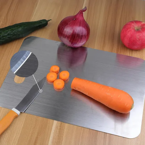 Vista 4 de Tablas de cortar de titanio para cocina, juego de tablas de cortar de acero inoxidable 304 de grado alimenticio para carne, frutas y verduras