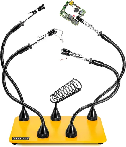 Fstop Labs Herramienta de soldadura de tercera mano Soporte para PCB Cuatro basados magnéticos con soporte de hierro, brazos de metal flexibles que