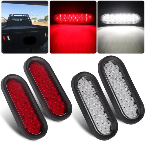 Konrali 4 piezas de luces traseras LED ovaladas de 6 pulgadas, 24 LED, luces LED ovaladas de 6" para parada, giro, freno y reversa para remolque,