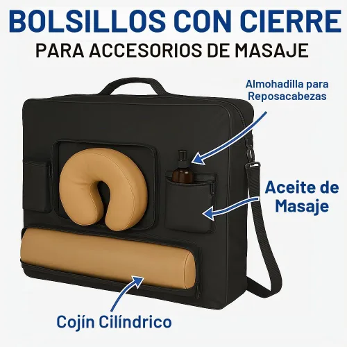 Vista 4 de Funda de transporte portátil de lujo para mesa de masaje con ruedas, bolsa de viaje de nailon resistente con correa para el hombro y bolsillos, se