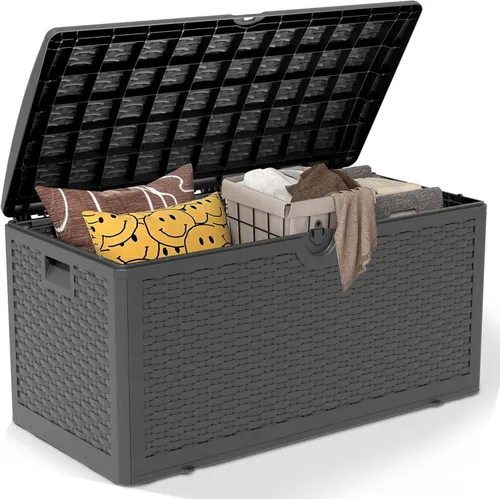 Vista 26 de Caja de almacenamiento para exteriores de 35 galones, caja de resina impermeable y con cierre para terraza, grande, contenedor de almacenamiento