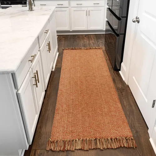 Vista 65 de Collive - Tapete de pasillo de cocina, 2 x 4.3 pies, tejido a mano, reversible, lavable, de algodón, color blanco/beige, para baño, pasillo