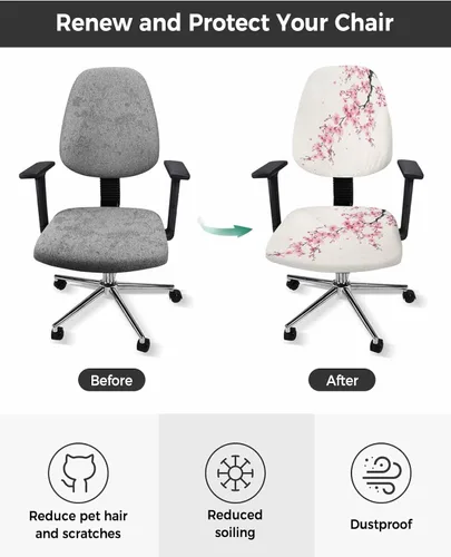 Vista 3 de Hello Fall - Funda elástica para silla de oficina, funda de asiento para silla de computadora, funda para respaldo, hongos de Acción de Gracias