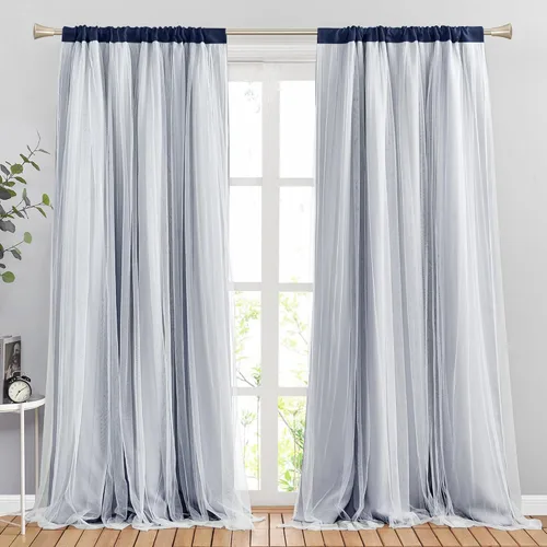 Vista 18 de PONY DANCE Cortinas para Sala de 84 Pulgadas de Largo - Cortinas con Capa Traslúcida, 52 Pulgadas de Ancho, Paneles para Tratamiento de Ventanas