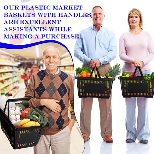 Vista 5 de 12 cestas de compras de 20 L de plástico con asas de 16.9 x 11.8 x 9.1 pulgadas para suministros de mercado, almacenamiento de conveniencia (negro)