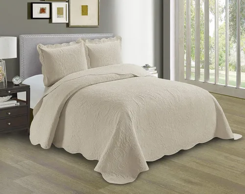 Vista 16 de Linen Plus Juego de colcha en relieve de gran tamaño, color beige sólido, tamaño matrimonial/queen, ropa de cama nueva # Dana