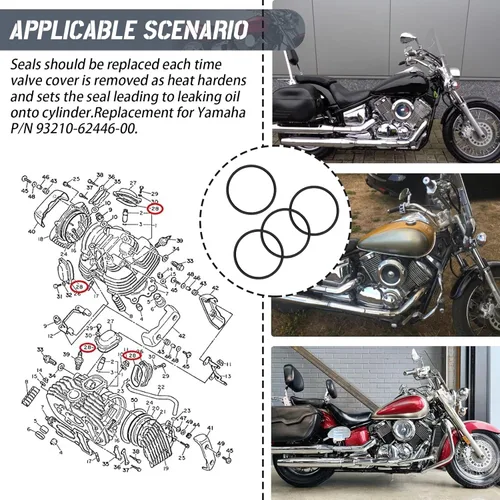 Vista 5 de Junta tórica para tapa de válvula de motor, 4 piezas 93210-62446-00 compatible con Yamaha XVS 1100 (reemplazar #93210-62446-00)