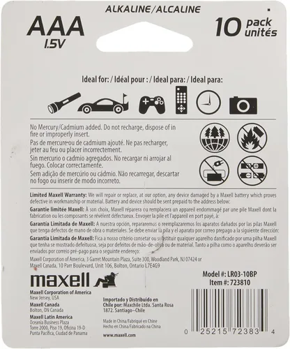 Vista 3 de Pilas alcalinas AAA Maxell 2, paquete de 10, 723810, Color, 1, 1