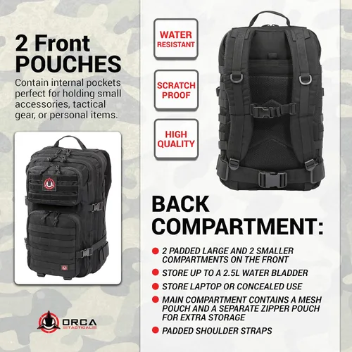 Vista 5 de Orca SALISH MOLLE mochila de supervivencia militar, 34 litros, 3 días, morral