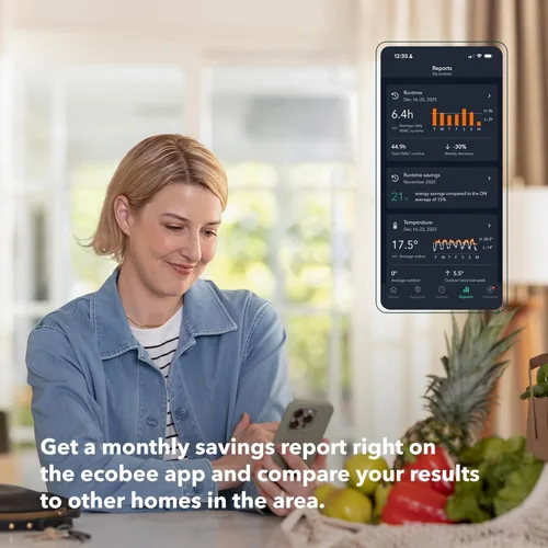 Vista 9 de ecobee Termostato inteligente mejorado, termostato Wifi programable, funciona con Siri, Alexa, Google Assistant, certificado Energy Star, hogar