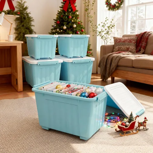 Vista 2 de Nazhura - Caja de almacenamiento de plástico de 72 cuartos de galón, cajas de almacenamiento apilables y anidables con tapas y hebillas de cierre