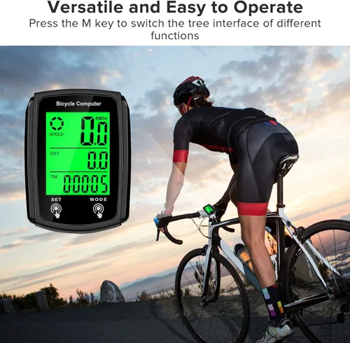 Vista 7 de Computadora de bicicleta y odómetro de bicicleta con cable MPH KM/H Velocímetro de bicicleta con despertador automático de velocidad de ciclismo