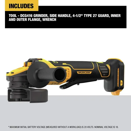 Vista 3 de DEWALT FLEXVOLT ADVANTAGE 20V MAX* Amoladora angular, interruptor de paleta, 4-1/2 pulgadas a 5 pulgadas, solo herramienta (DCG416B)